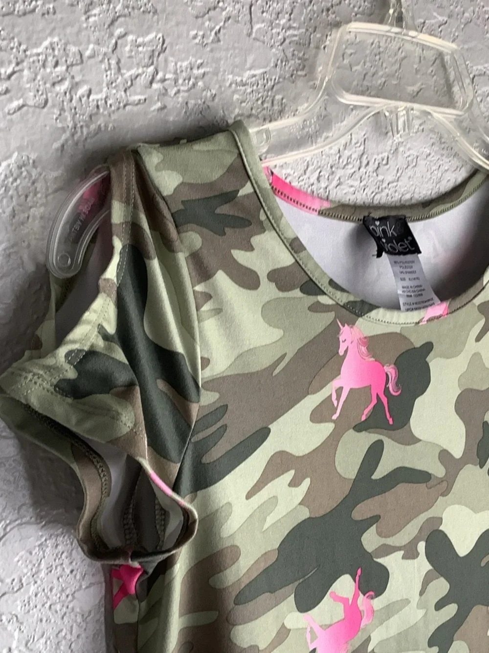 Girls' Camouflage Swing Dress with Pink Unicorn Motif - Picture 2 of 4